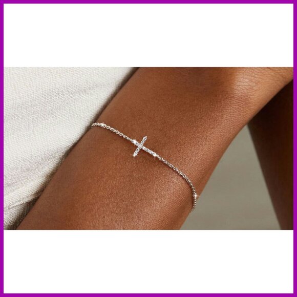 Sterling Silver Gold Plated Cross Bracelet Adjustable Religious Jewelry - Picture 8 of 8